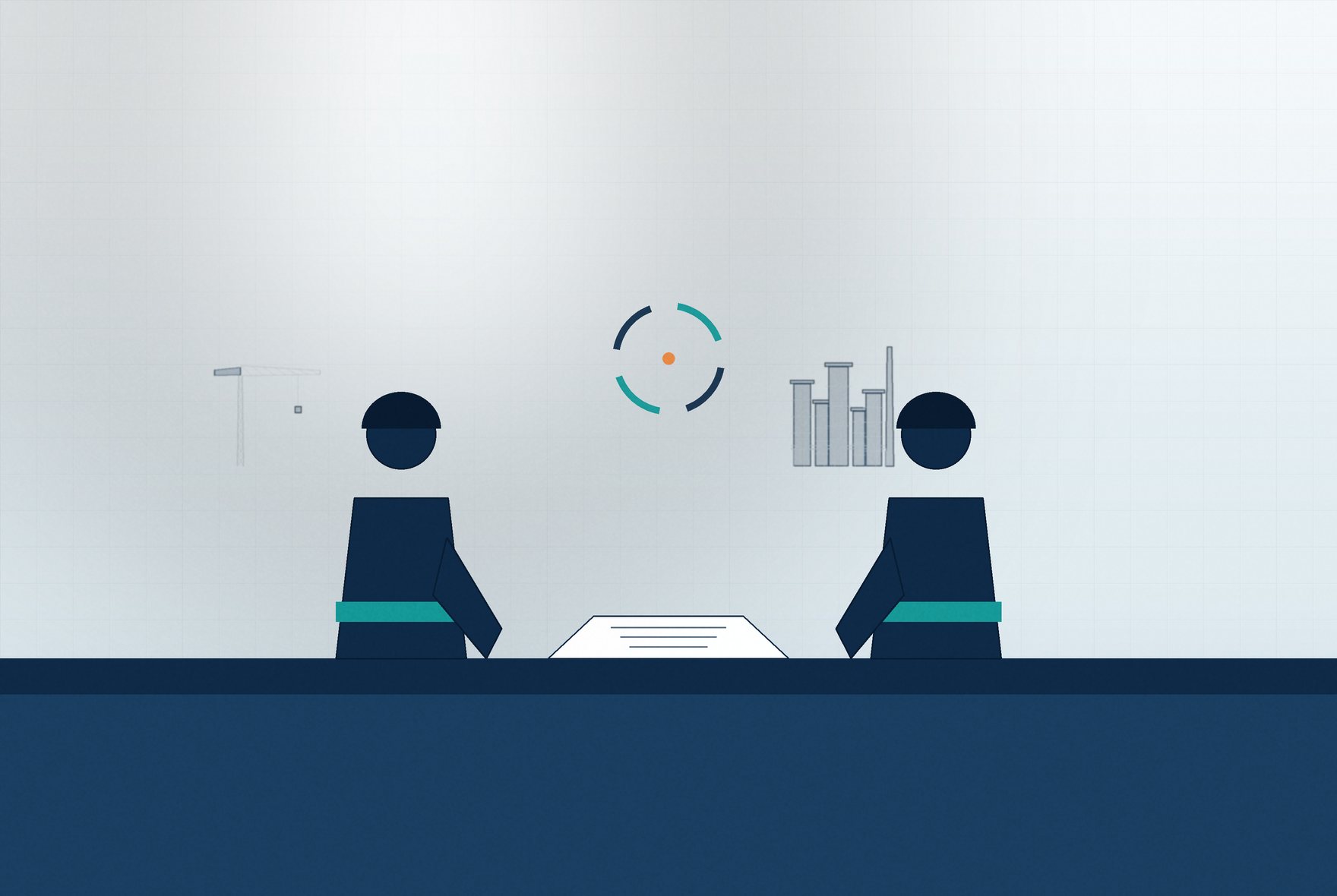 Twee mensen bespreken documenten aan tafel tijdens een adviesgesprek over een ISO-managementsysteem
